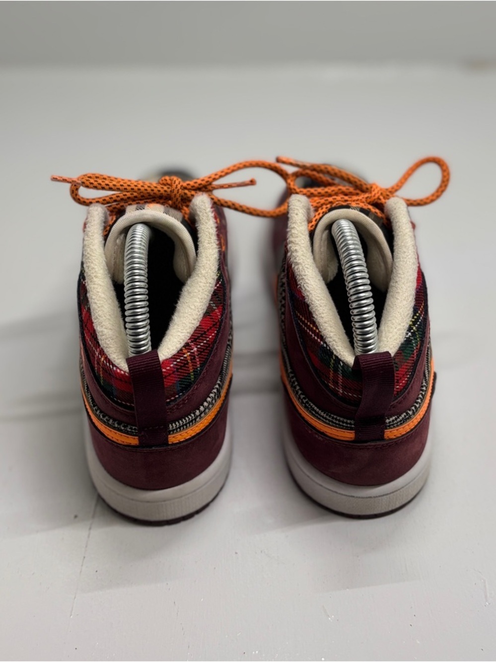 Nike Air Jordan 1 Mid GS Plaid Orange FD5461-608 Youth 3Y Burgundy Wool Sneaker - Picture 7 of 13